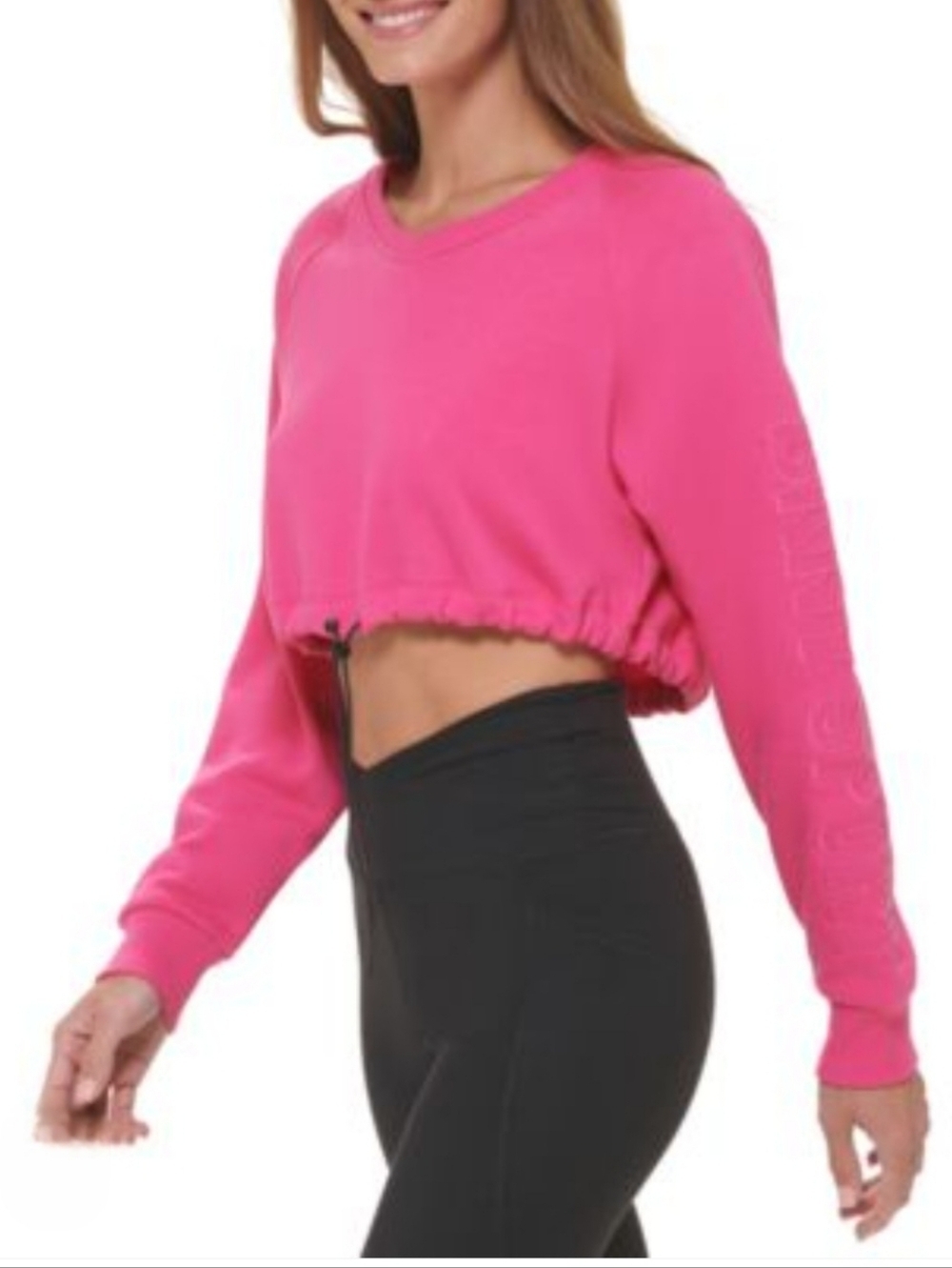 DKNY Hot Pink Cropped Drawstring Sweatshirt Size L. New With Tags!